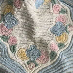 Lovely Chenille Crib or Youth Bedspread…Pink, Blue and Yellow Flowers c. 1940